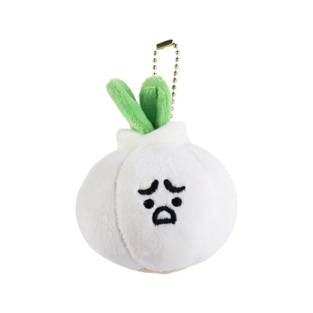 Grumpy Garlic Plush Keychain: White garlic plush keychain shown alone 07