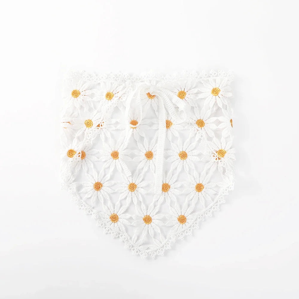 Open daisy lace pattern with yellow flower centres