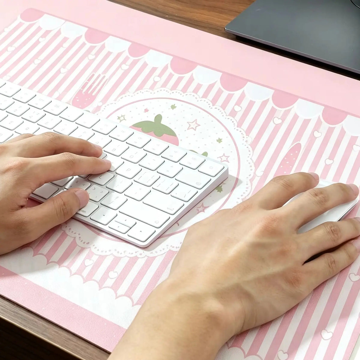 Pink Strawberry Bow Desk Mat