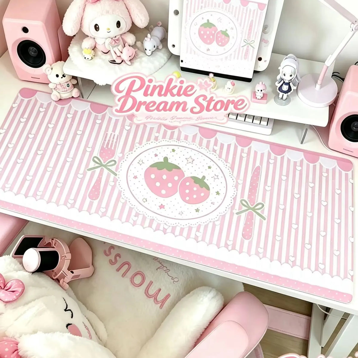 Pink Strawberry Bow Desk Mat