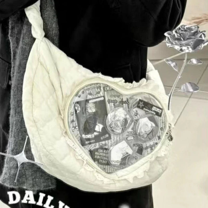 Quilted Heart Window Ita Hobo Bag: 07 beige heart window bag carried with a pale