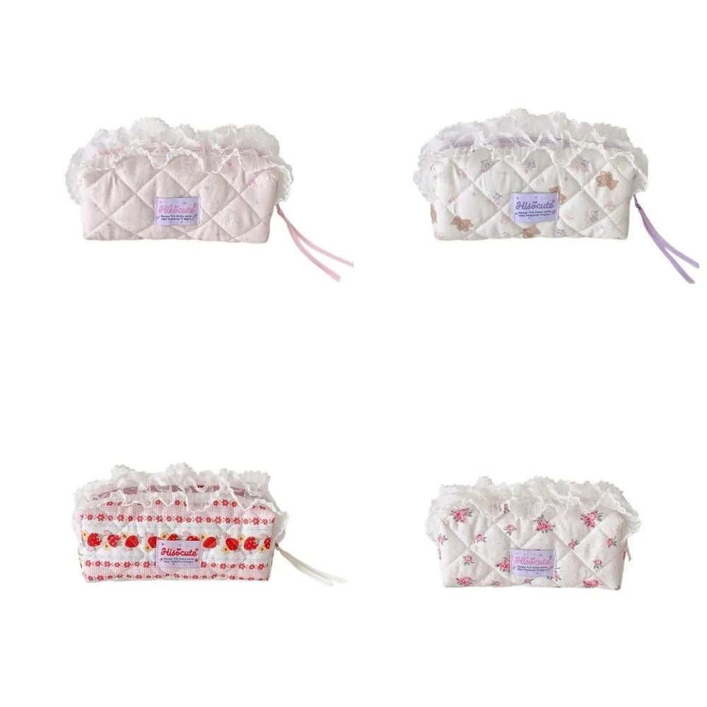 Quilted Ruffle Pencil Case: Four ruffle pencil case designs are spaced out on a white background 6