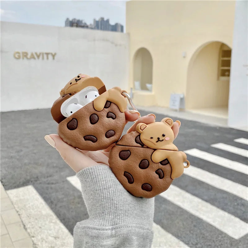 Teddy Bear Cookie AirPods Case: Teddy bear cookie airpods covers held together with one lid open